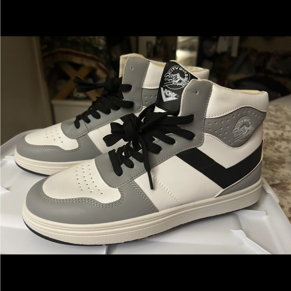 Men's Gray and White High-Top Sneakers